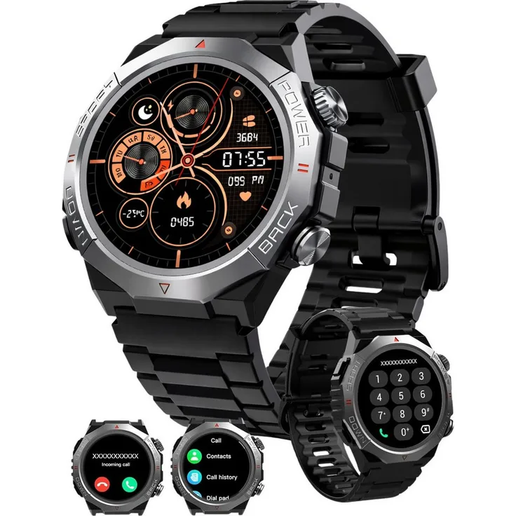 RUHE Smartwatch mit Telefonfunktion, 1,39 Zoll Touchscreen, IP68 wasserdicht, 110+ Sportmodi, Herzfrequenz- und Schlafmonitor, schwarz