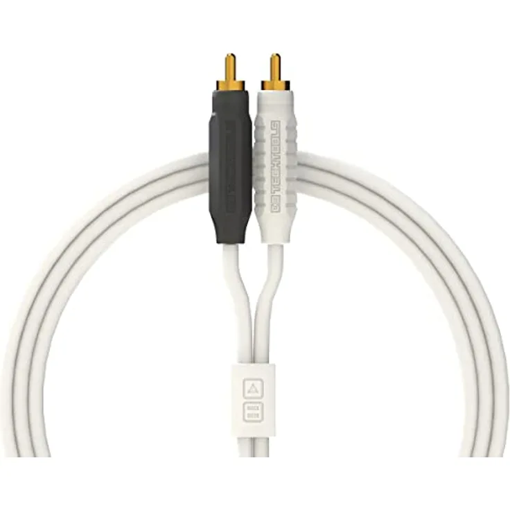 DJ TechTools Chroma Cables Audio MK2 RCA – RCA white, hochwertiges Stereo Kabel (Easy Wrap HQ Gummi, vergoldete Steckverbinder, 2,0m lang, Adapterkabel, integrierter Klettkabelbinder), Weiß