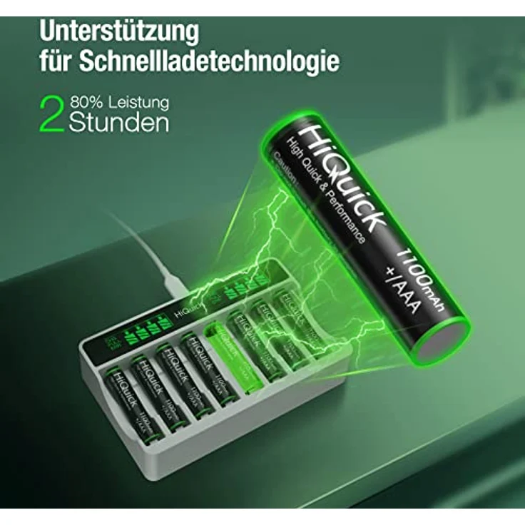 HiQuick Micro AAA Akku, NI-MH 1100mAh wiederaufladbar Batterien, geringe Selbstentladung 1.2V Akku, 8 x Micro AAA – Bild 4