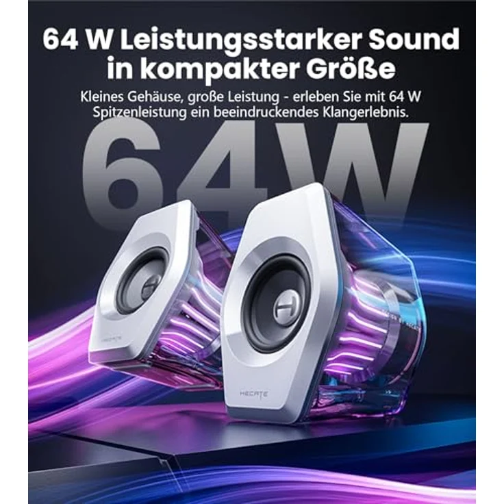 Edifier G2000 Pro, Bluetooth Computer-Lautsprecher mit 7.1 Virtual Surround Sound, RGB-Beleuchtung, USB-C und AUX-Eingang, Weiß – Bild 2