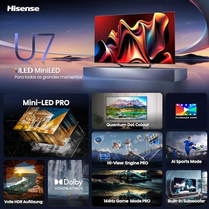 Hisense 85U7NQ 215cm (85 Zoll) 4K Mini LED ULED HDR Smart TV, Quantum Dot, 120Hz/ 144Hz VRR, Game Mode Pro, Dolby Vision IQ & Atmos, Bluetooth, Alexa Built-in, Anthrazit, [2024] – Bild 4