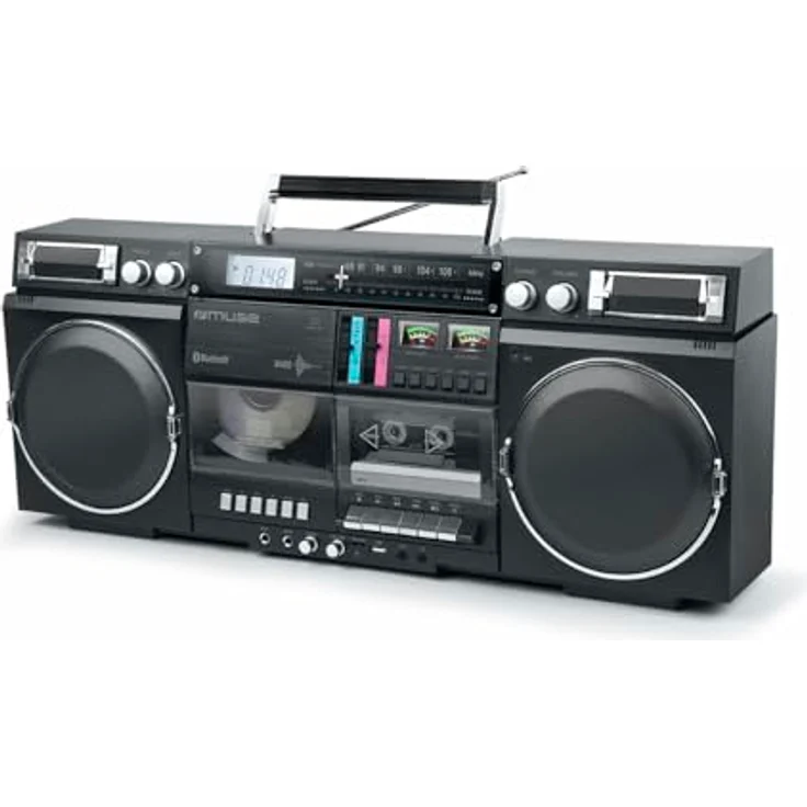 MUSE Bluetooth Retro Boombox mit Radio, CD, Kassettenrekorder, 80W Ausgangsleistung, USB, Aux, Micro SD-Kartenslot – Bild 1