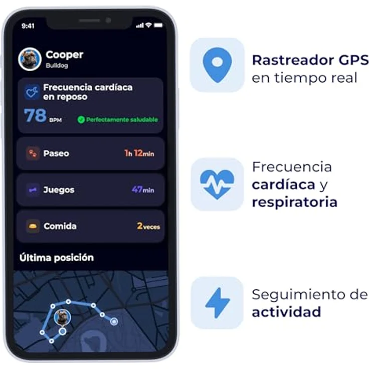 Invoxia Minitailz, GPS- und Gesundheitstracker für Hunde, Fluchtwarnungen, Atemscan, Echtzeit Ortung, USB wiederaufladbar, virtuelle Zone und Zaun – Bild 2