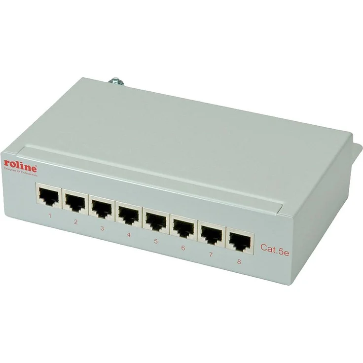 Roline 26.11.0304, 8 Port Netzwerk-Patchpanel CAT 5e, 1 HE, Wandmontage mit LSAplus-Schneidklemmtechnik und metallischen Kabelklemmen