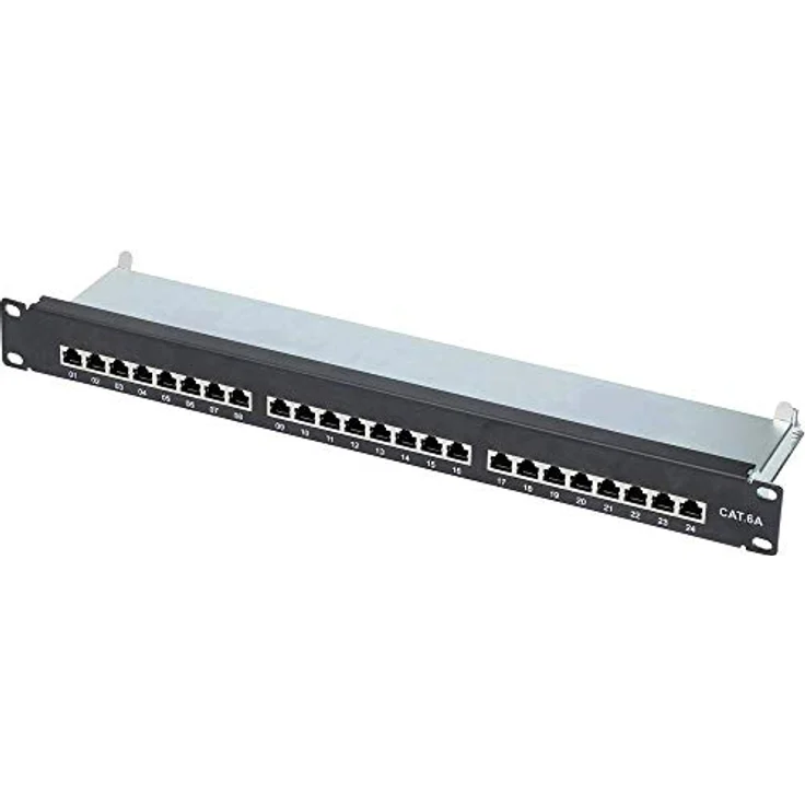 Renkforce 24 Port Netzwerk-Patchpanel, 483mm (19") CAT 6a, 1 HE, bestückt, robustes Stahlgehäuse – Bild 1