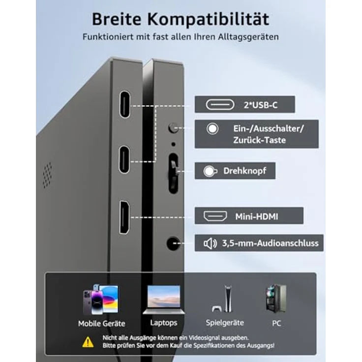 Yodoit Portable Monitor 15,6 Zoll FHD 1920x1080P, Tragbares IPS Display mit USB-C & HDMI, Schutzhülle & Lautsprecher, Mobiles Screen für PC, Xbox, PS5, Switch – Bild 4