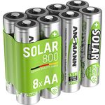 Ansmann Akku AA Mignon 800mAh 1,2V NiMH für Solarlampen 8 Stück-Wiederaufladbare Batterien mit geringer Selbstentladung maxE-Akkus ideal für Solarleuchten im Garten-Rechargeable Battery, Silber/Grün