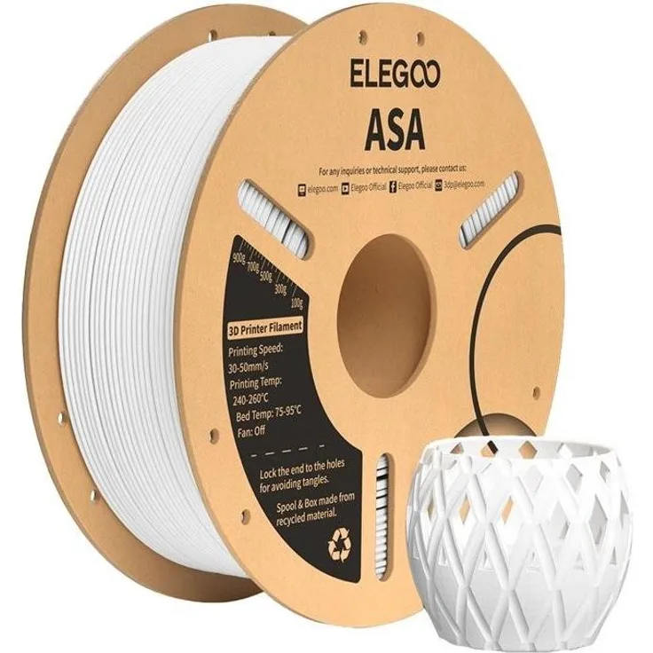 Elegoo ASA Filament (Weiß), 3D Filament, 1000 g, hochbeständig und UV-resistent