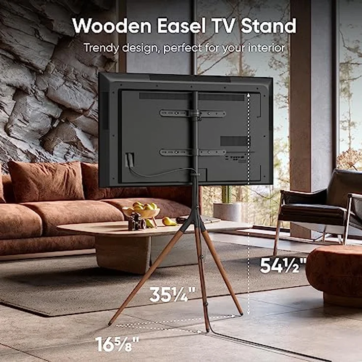 ONKRON TV Ständer höhenverstellbar, TV Staffelei für 32" - 65" Ständer Fernseher bis zu 35 kg - Standfuss TV Ständer Holz mit max VESA 400x400 - TV Standfuss Fernseher universal Schwarz TS1220-B – Bild 2
