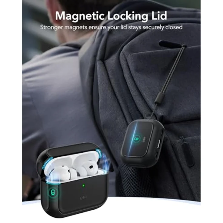 ESR Hülle für AirPods Pro 3, MagSafe-kompatible Vollschutz-Hülle mit Handschlaufe, Schwarz – Bild 4