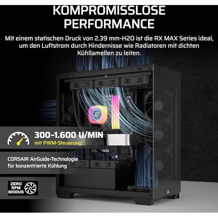 Corsair iCUE LINK RX140 MAX 140mm PWM Dicker Lüfter – Hochstatischer Druck – Liquid Crystal Polymer – Magnetisches Kuppellager – Einzelner Lüfter – Schwarz Gehäuselüfter – Bild 4