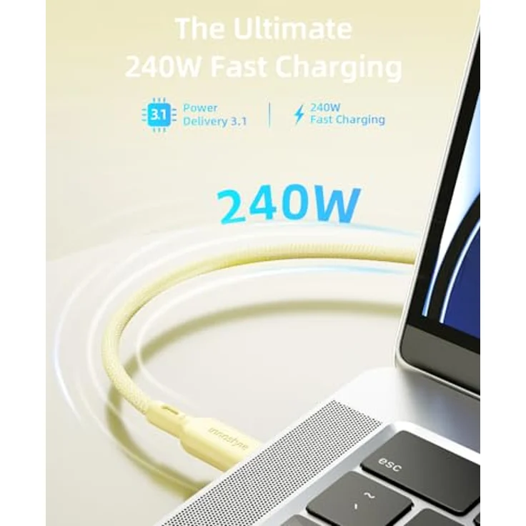 Innostyle USB-C Polyamid Schnellladekabel 240W 2m Gelb, hochgeschwindigkeits Datenübertragung und intelligenter Chip für iPhone & Samsung – Bild 6