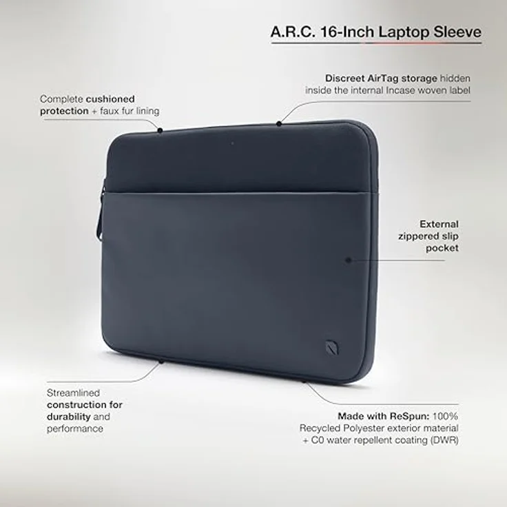 Incase A.R.C. Hülle für 16-Zoll-Laptop, gepolsterte Notebooktasche aus recyceltem Polyester, Navy Blau – Bild 3