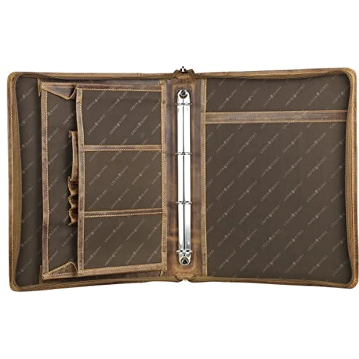 Greenburry Vintage Collegemappe 1746, Braun, 35x28x4cm - Ledermappe mit 4-Ringbindung, Organizerfach und Handyfach – Bild 2