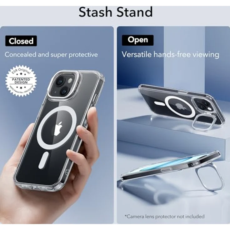 ESR für iPhone 15 Hülle, kompatibel mit MagSafe, Militärnorm Schutz Case, integrierter Versteck Ständer Handyhülle, Kratzfeste Rückseite, Classic-Serie, Klar – Bild 2