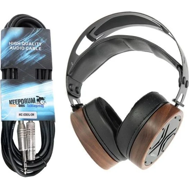 OLLO Audio Kopfhörer X1 1.0, offener Studio-Kopfhörer mit KI-Kalibrierung und 2m Verlängerungskabel, Schwarz/Braun