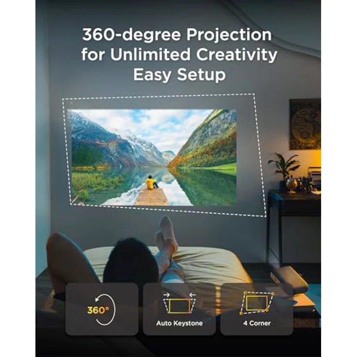 ViewSonic M1 Max, Tragbarer Smart LED Beamer mit Full HD 1080p, Google TV, 200 ANSI Lumen, 360° Projektion, Eingebauter Akku, Auto Fokus, H/V Keystone – Bild 4