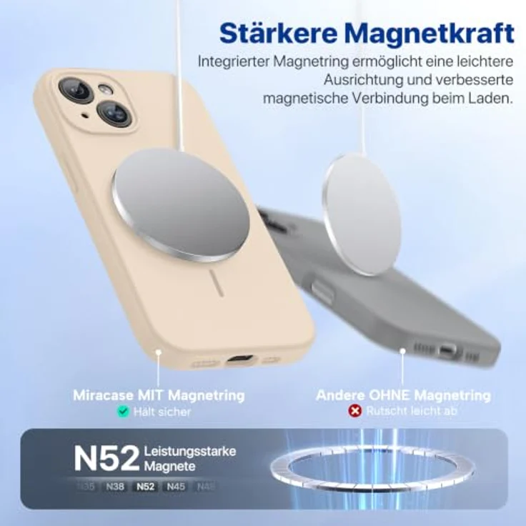 miracase iPhone 14 Hülle mit MagSafe, Flüssigsilikon, stoßfest mit kratzfestem Mikrofaser-Innenfutter, sandfarben – Bild 2