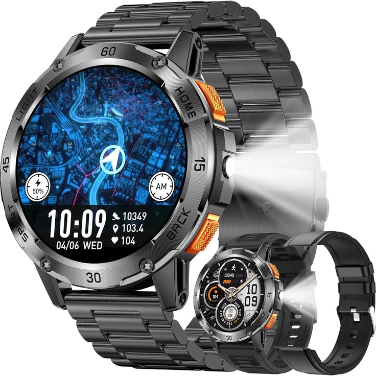 SGDDFIT 1.53'' AMOLED Smartwatch mit Telefonfunktion, Fitnessuhr für Herren und Damen, 100 Sportmodi, Pulsmesser, Schlafmonitor, 5ATM wasserdicht, 400mAh Akku, Android und iOS kompatibel