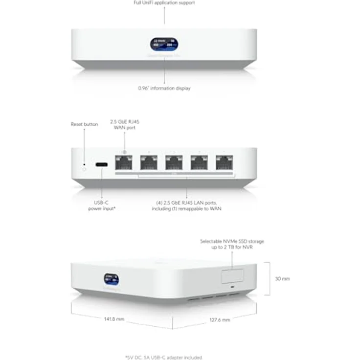Ubiquiti UniFi Cloud Gateway Max, 1,5 Gbps Router mit 512 GB NVMe SSD, integrierte Sicherheitsfunktionen, weiß – Bild 5