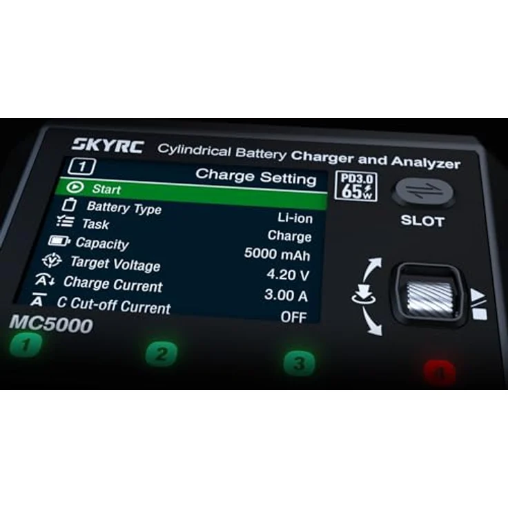 SKYRC MC5000 Rundzellen-Ladegerät, 4 Schächte, LiIon, LiFe, NiMH, Na-ion, 2,8-Zoll-Farbdisplay, Bluetooth, USB-C 65W, schwarz – Bild 3