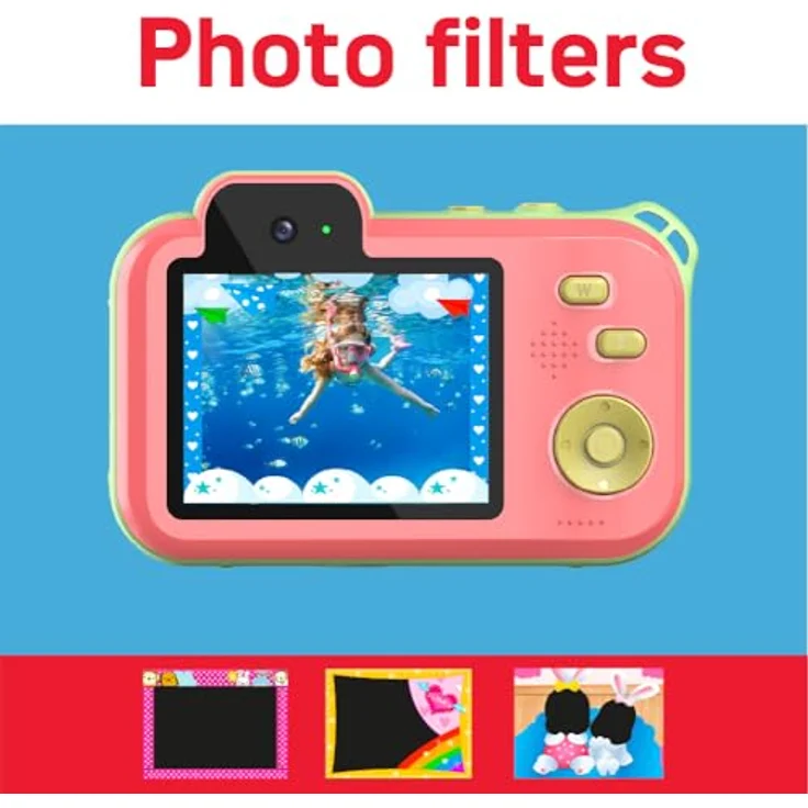 AgfaPhoto Realikids Cam Waterproof 2, wasserdichte Kinderkamera mit 12 MP, HD-Video, Selfiemodus, integrierten Spielen und Lithium-Akku – Rot – Bild 5