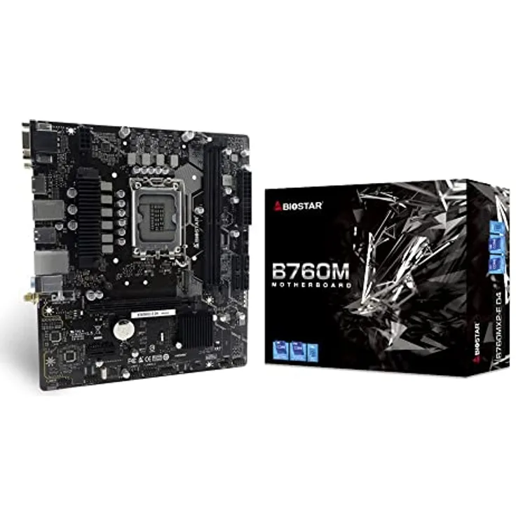 Mainboard|BIOSTAR|Intel B760 Express|Micro-ATX|Memory DDR4|Memory slots 2|1xPCI-Express 3.0 1x|1xPCI-Express 4.0 16x|2xM.2|1x15pin D-sub|1xDVI-D|1xHDMI|4xUSB 2.0|2xUSB 3.2|1xPS/2|1xRJ45|3xAudio port|B