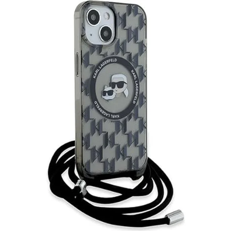 CG MOBILE Karl Lagerfeld KLHMP15SHCKCKLCK Hülle für iPhone 15/14 / 13 6.1" Schwarz hardcase IML Crossbody Monogram Karl & Choupette Head – Bild 3