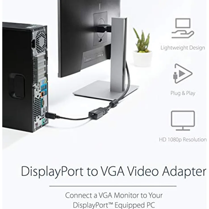 StarTech.com DisplayPort auf VGA Video Adapter / Konverter mit bis zu 1920x1200 (Stecker/Buchse) - Display-Adapter - DisplayPort (M) - HD-15 (W) - 36cm - verriegelt - Schwarz (DP2VGA2) – Bild 2