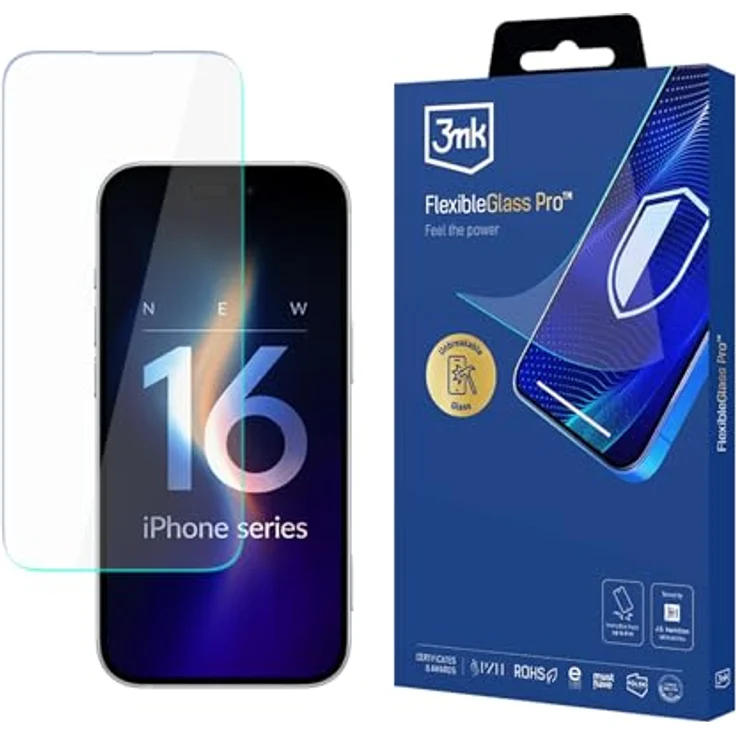 3MK FlexibleGlass Pro, Displayschutzfolie für Apple iPhone 16, kratzresistent und schlagfest, 0,3 mm dick – Bild 2