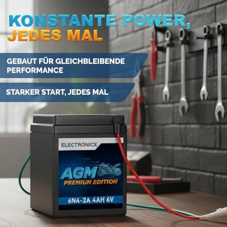 Electronicx AGM-6N4-2A, AGM Motorradbatterie 4.5Ah 6V, wartungsfrei, auslaufsicher, rüttelfest für Motorrad, Roller und Quad – Bild 4