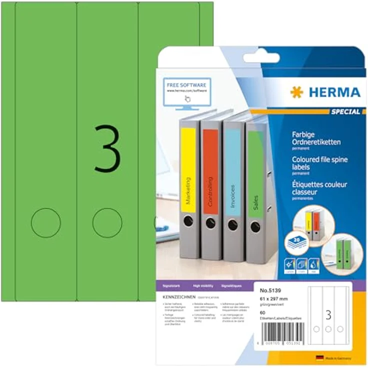 HERMA Aktenordner Ordnerrückenetikett SPECIAL, Format: breit/lang 61 x 297 mm, weiß – Bild 2
