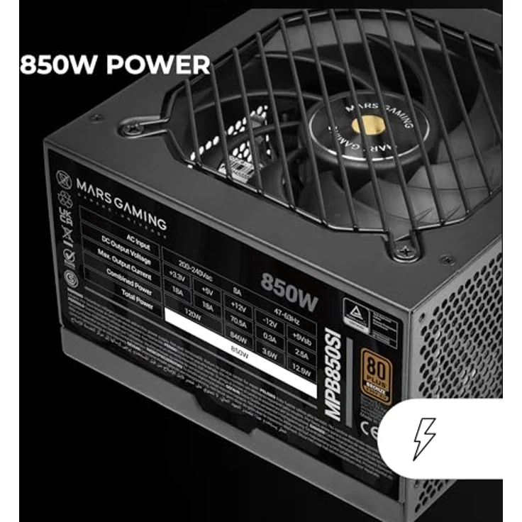 Mars Gaming MPB850SI, ATX-Netzteil 850W, 80Plus Bronze, 90% Effizienz, 7 Jahre Garantie, SI Extreme Silence Lüfter, Schwarz – Bild 4