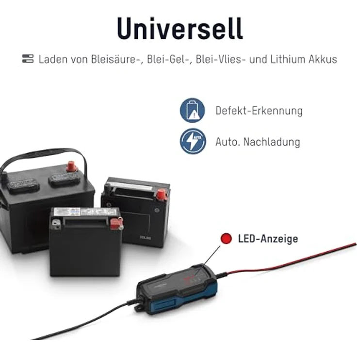 Ansmann Intelligentes 8-Stufen Ladegerät 6V 12V / 2A mit LCD-Display für Blei-Säure-, Blei-Gel- und Blei-Vlies-Batterien, sowie 12V LiFePo4 Batterien für Auto, Motorrad und Kleintransporter - Verpolschutz, Überladeschutz, langes Kabel – Bild 4