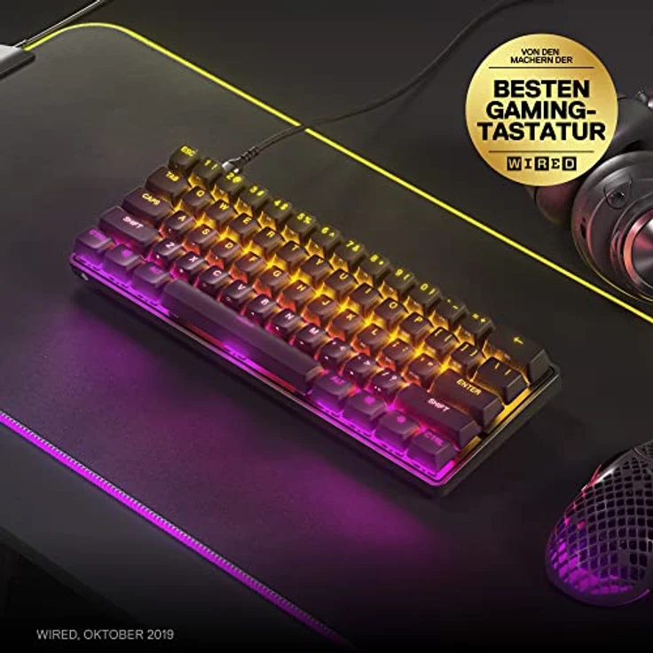 SteelSeries Apex 9 Mini - Mechanische Gaming-Tastatur - Optische Switches - 2-Punkt-Betätigung - Kompakter Esports Mini 60 % Formfaktor - Hotswap-fähige Switches - Deutsches (QWERTZ) Layout – Bild 3