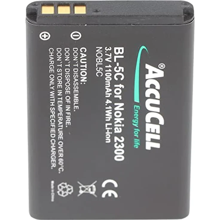 AccuCell Li-Ion Akku 1100mAh 3.7V für Handy Avus MMDR 12, V2 Nokia BL-5C, 1000059, BS-16, MP-S-A1, kompakt und leistungsstark – Bild 2