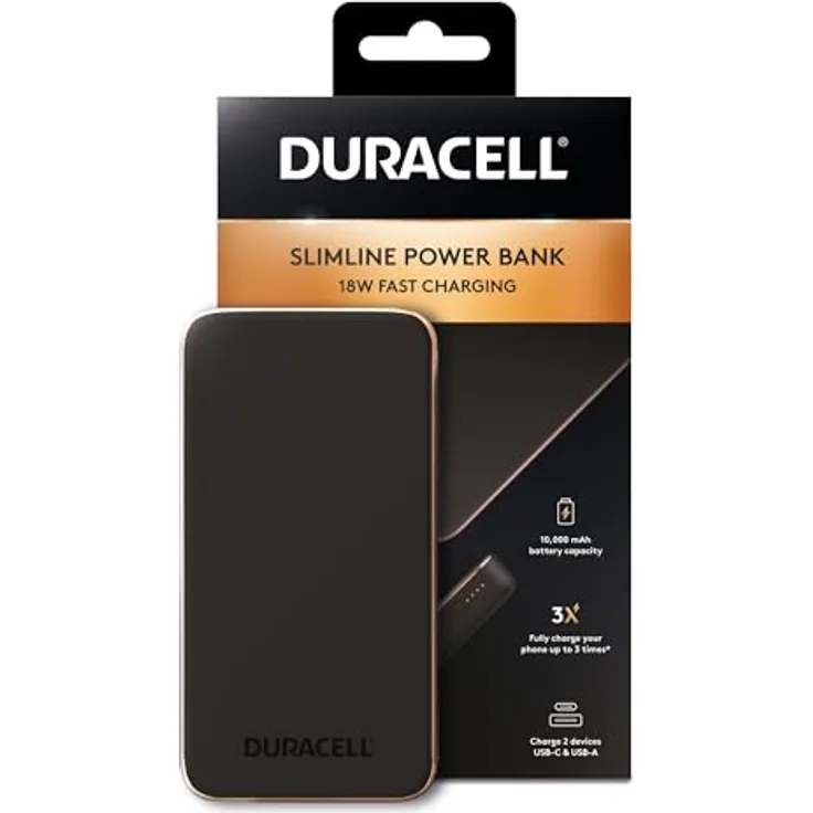 Duracell Powerbank 10.000 mAh | Tragbares Schnellladegerät mit USB-C + USB-A | Kompatibel mit iPhone, iPad, Samsung, Android und mehr