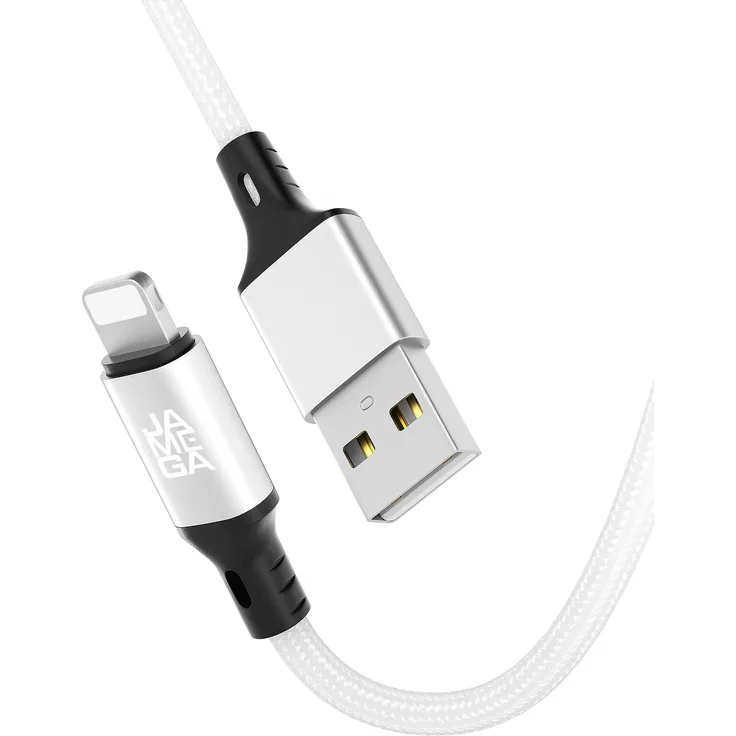 JAMEGA USB-A auf iPhone Ladekabel Typ A, Nylonkabel, 1m, weiß, 2,4 A Ladeleistung, 480 Mbps Datenübertragung
