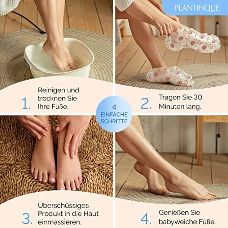 Plantifique Koreanische Fußmaske Socken, 4 Paar mit Box - Feuchtigkeitsspendende Hornhautentferner für trockene Füße und rissige Fersen, Universalgröße bis 11 US/45 EU – Bild 5