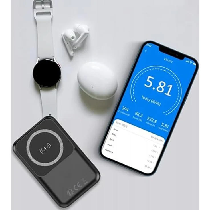 FOREVER MATB-100 Powerbank, kabelloses Laden mit 10.000 mAh, PD Power Delivery & QC Quick Charge, elegant schwarz, mit LED-Anzeige und Magnetgriff – Bild 3