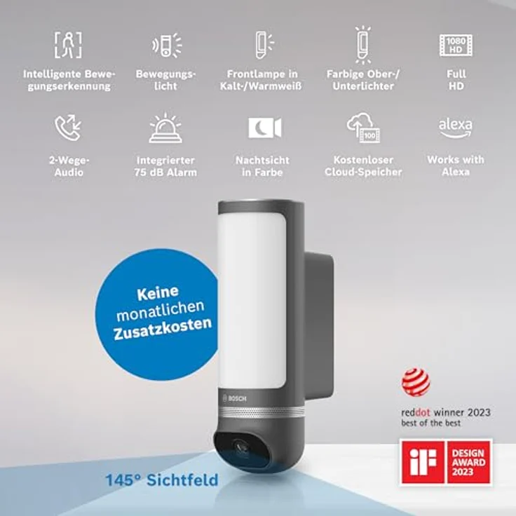 Bosch Smart Home Außenkamera II, 1080p Full-HD Auflösung mit Alarmsirene und Design-Leuchte, anthrazit - Amazon exklusiv – Bild 2