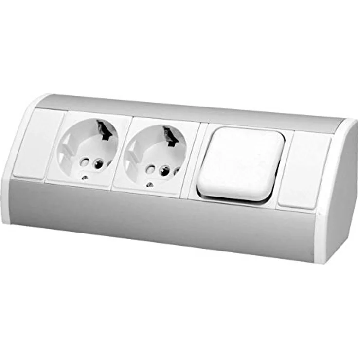 ORNO GM-9002/W-G(GS) Ecksteckdose 2 Fach mit Schalter und Kindersicherung 45° Aufbau-Montage, 3680W, für Küche, Büro und Arbeitsplatte (Weiß) – Bild 1