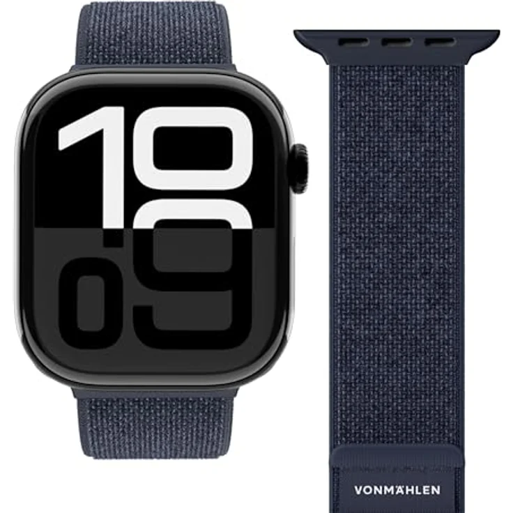 Vonmählen Fitness Loop 2, Uhrenarmband aus atmungsaktivem Nylon für Apple Watch, stufenlos verstellbar, Blau, 44-49 mm – Bild 2
