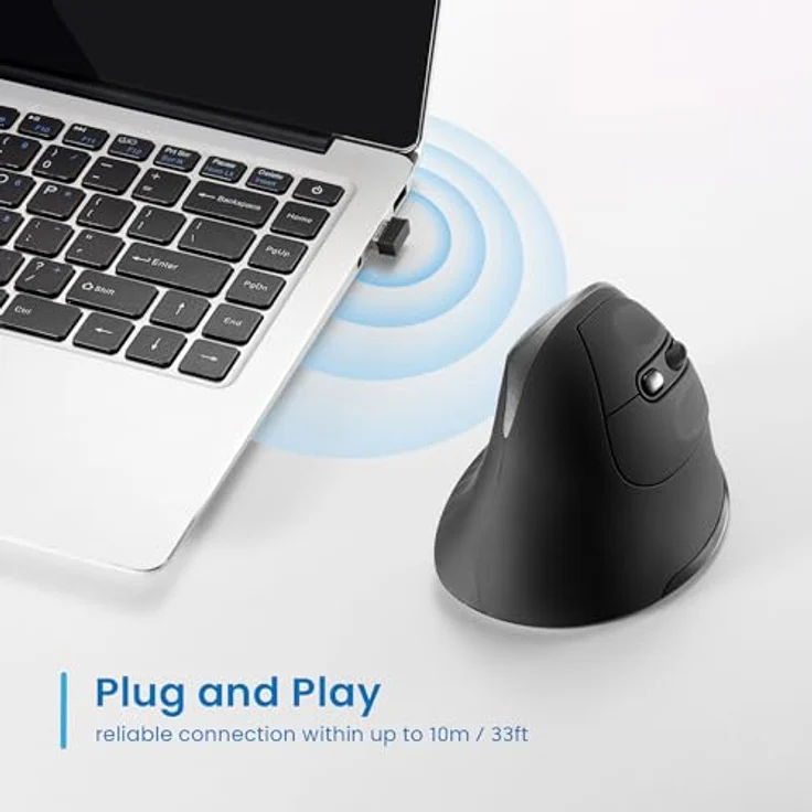 Ewent Vertical Ergonomische Kabellose Maus, 2.4 GHz, Nano USB-Empfänger, 800/1200/2400 DPI, 6 Tasten, für Windows und MacOS, Schwarz – Bild 5