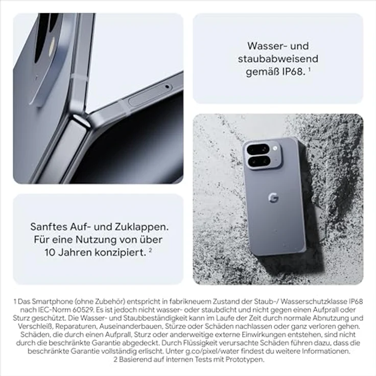 Google Pixel 10 Pro Fold, Falt-Smartphone mit 256GB, Dreifach-Kamera, IP68, über 24 Stunden Akkulaufzeit, Moonstone – Bild 3