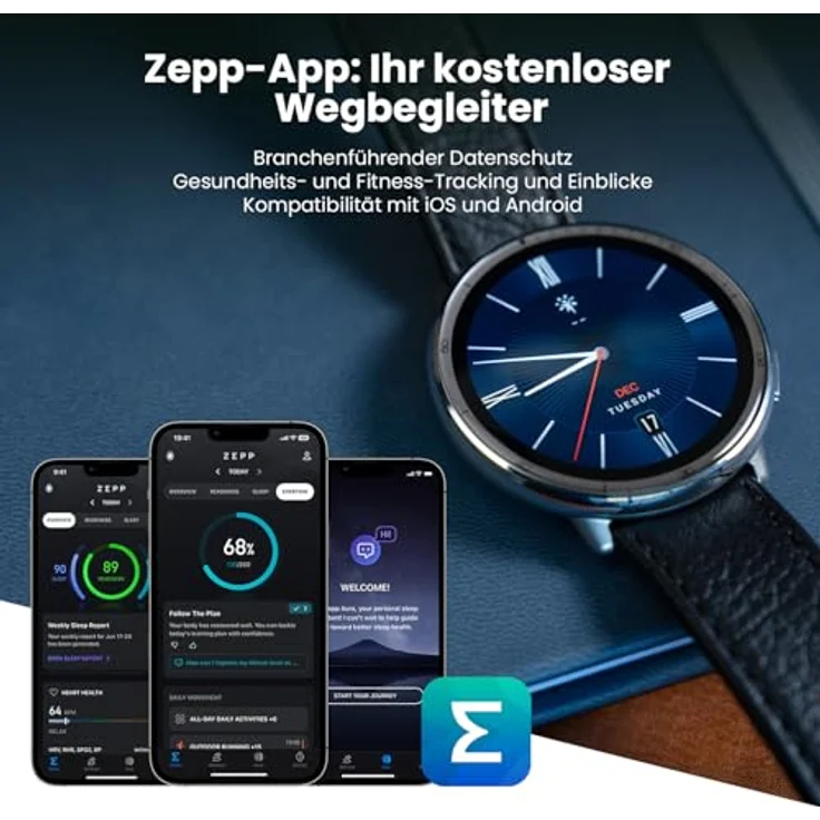 Amazfit Active 2 Premium – Edelstahl, schwarzes Lederarmband, 1,32" AMOLED, GPS, iOS & Android kompatibel, Unisex – Bild 8