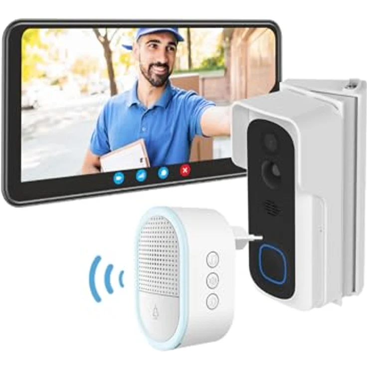 Beafon Visitor 2V - Set Outdoor Videotürklingel mit Winkeladapter + Indoor Glocke Chime, IP 54, 3MP Kamera, 6700 mAh Akku, 145° Weitwinkel – Bild 4