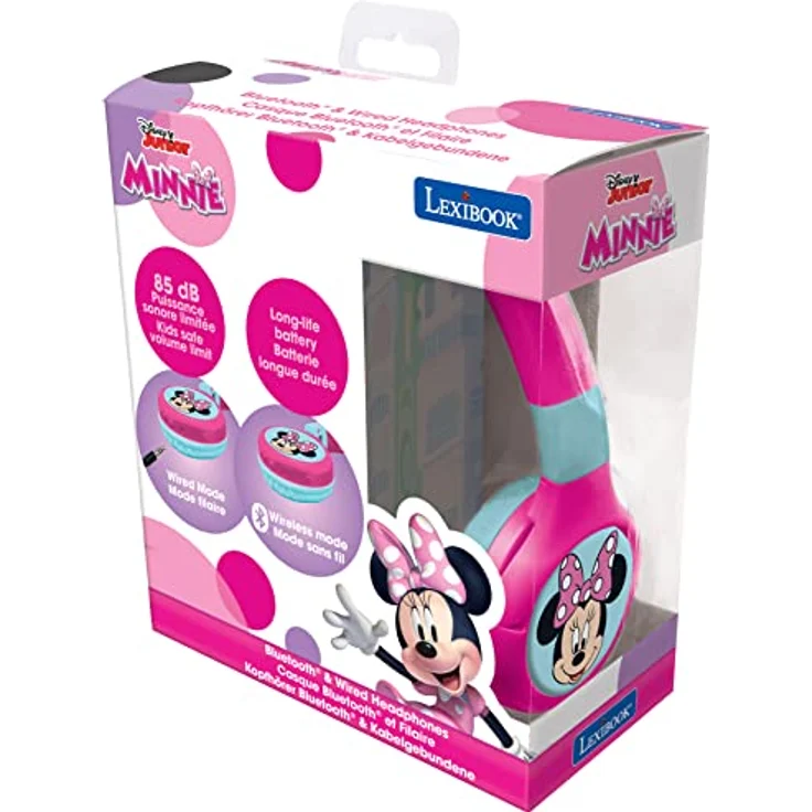 Lexibook® Disney Minnie Mouse 2in1 Bluetooth und Kabel, faltbare Kopfhörer Kinder-Kopfhörer in Rosa und Blau – Bild 4