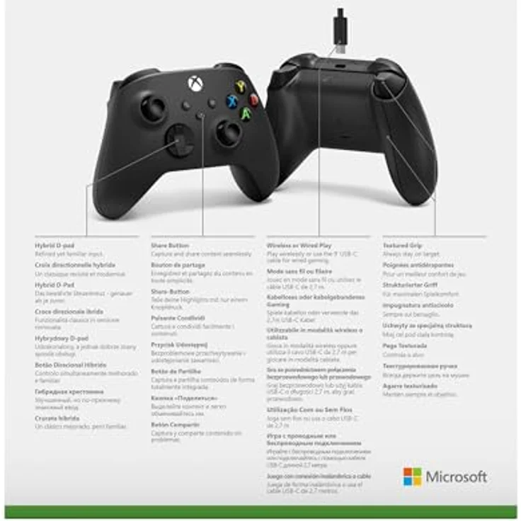 Xbox Wireless Controller für PC, drahtlos mit 2,7 m USB-C-Kabel, anpassbare Tasten und 3,5 mm Stereo-Headsetbuchse – Bild 5