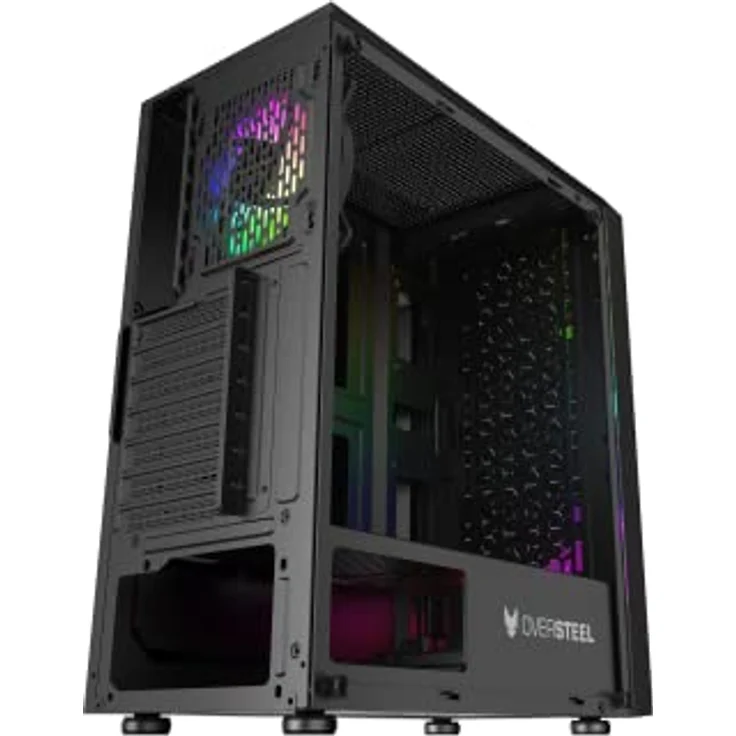 Oversteel Iridium - Gaming-PC-Gehäuse, kompatibel mit ATX-, Micro ATX- und ITX-Boards, 120-mm-A-RGB-Lüfter im Lieferumfang, Mesh-Front, 2 Staubfilter, gehärtetes Seitenglas, USB 3.0, Farbe Schwarz - Preisvergleich – Bild 5
